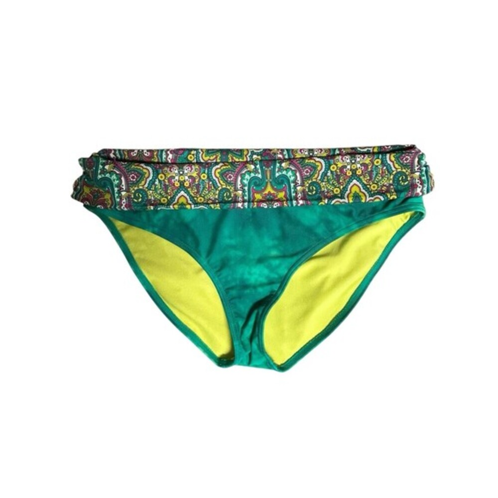 PRANA Women's L Green Purple White Bikini Bottoms Swim Surf‎ Exercise LAVANA